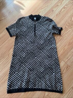 Calvin Klein XL Black Cream Geometric Quarter Zip Sweater Dress Knit